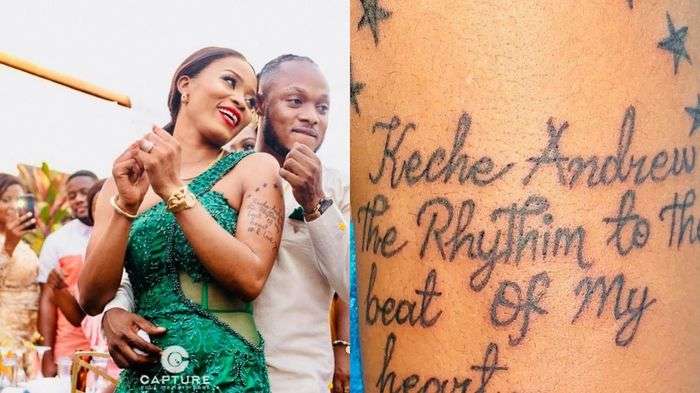 Keche Andrew's Boss-wife, Joana Gyan, Tattoos His Name With A Lovely Message On Her Arm