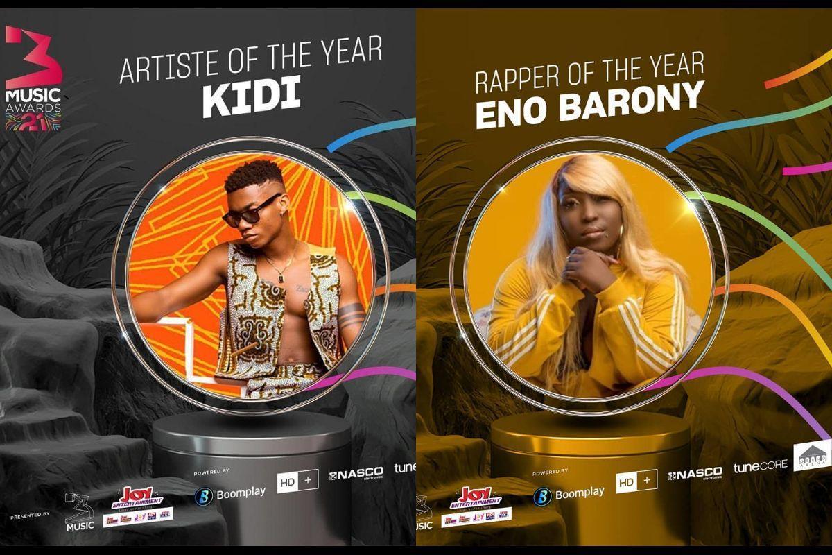 3Music Awards 2021: KiDi Wins Artiste Of The Year With Eno Barony Grabbing The Rapper Of The Year Award - Here's The Full List Of Winners
